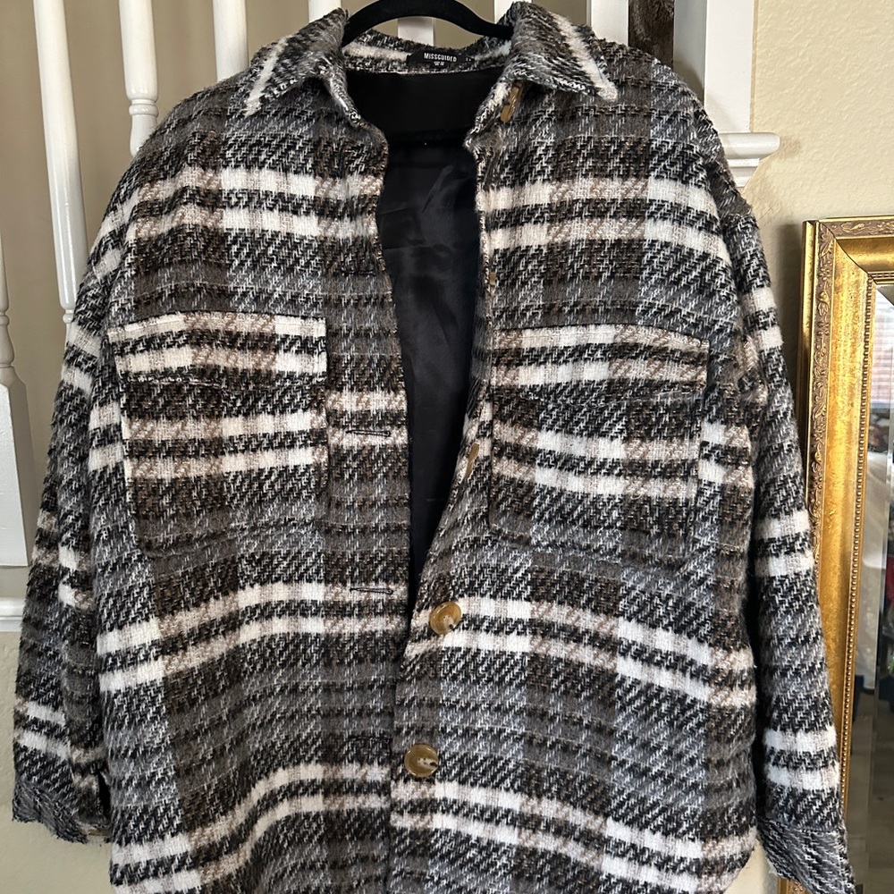 Plaid Wool Blend Jacket for Men - Black and White